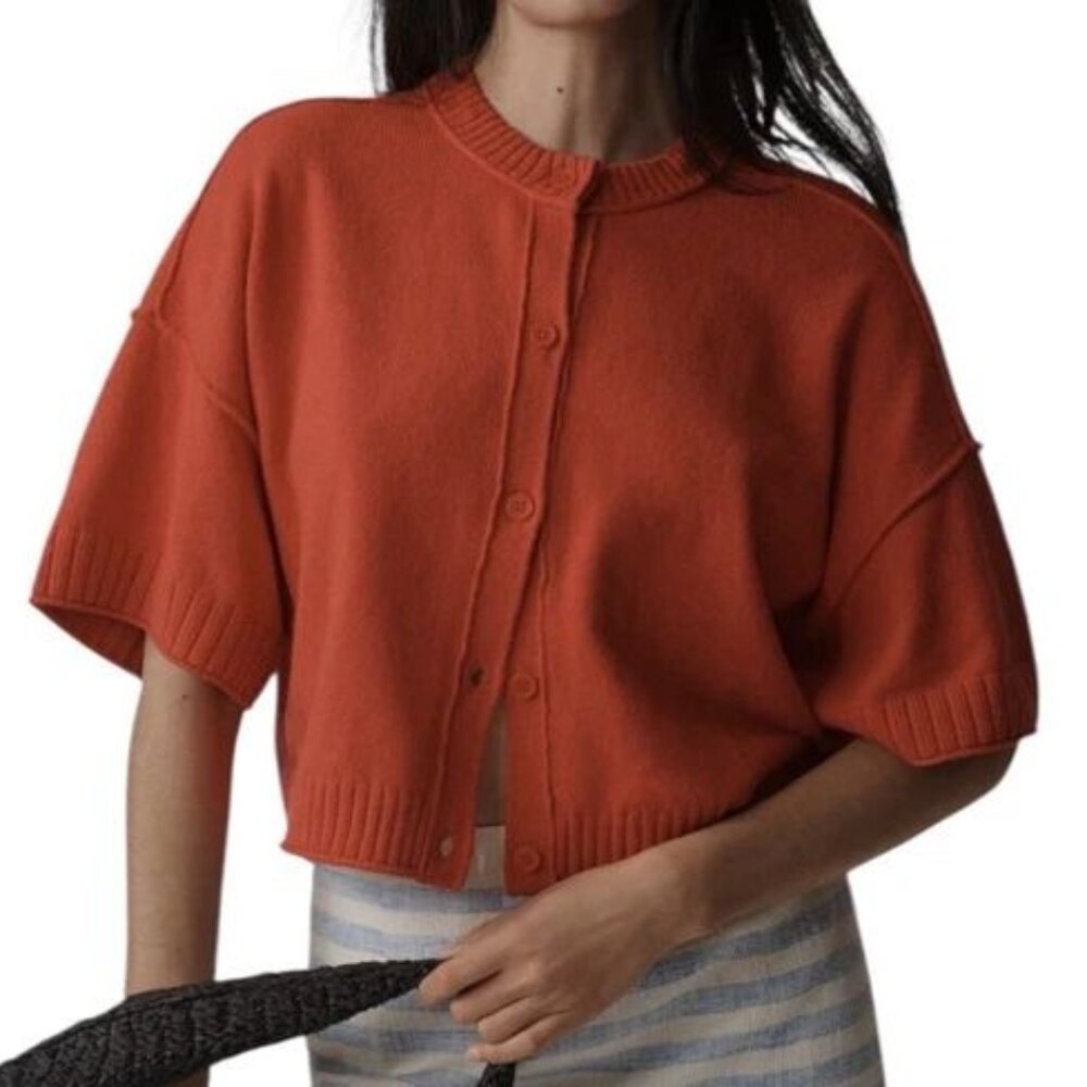 RARE FIND!!!    NWT Anthropologie Cropped  Half  -Sleeve Cardigan Sweater